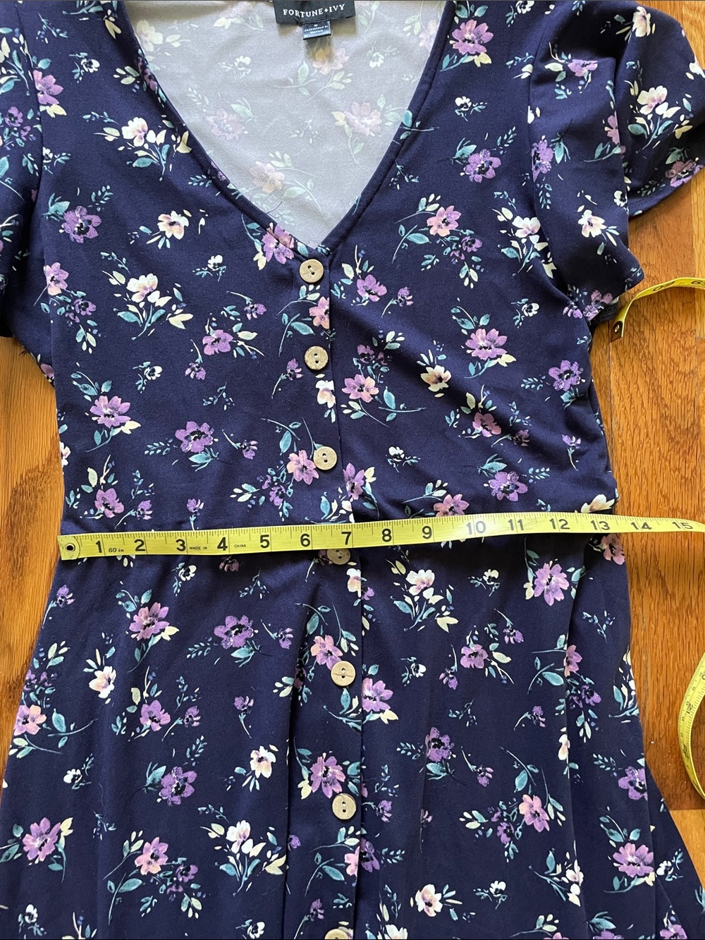 Fortune + Ivy Purple/Navy Floral V-Neck Midi Dress with Button Front - Picture 7 of 8